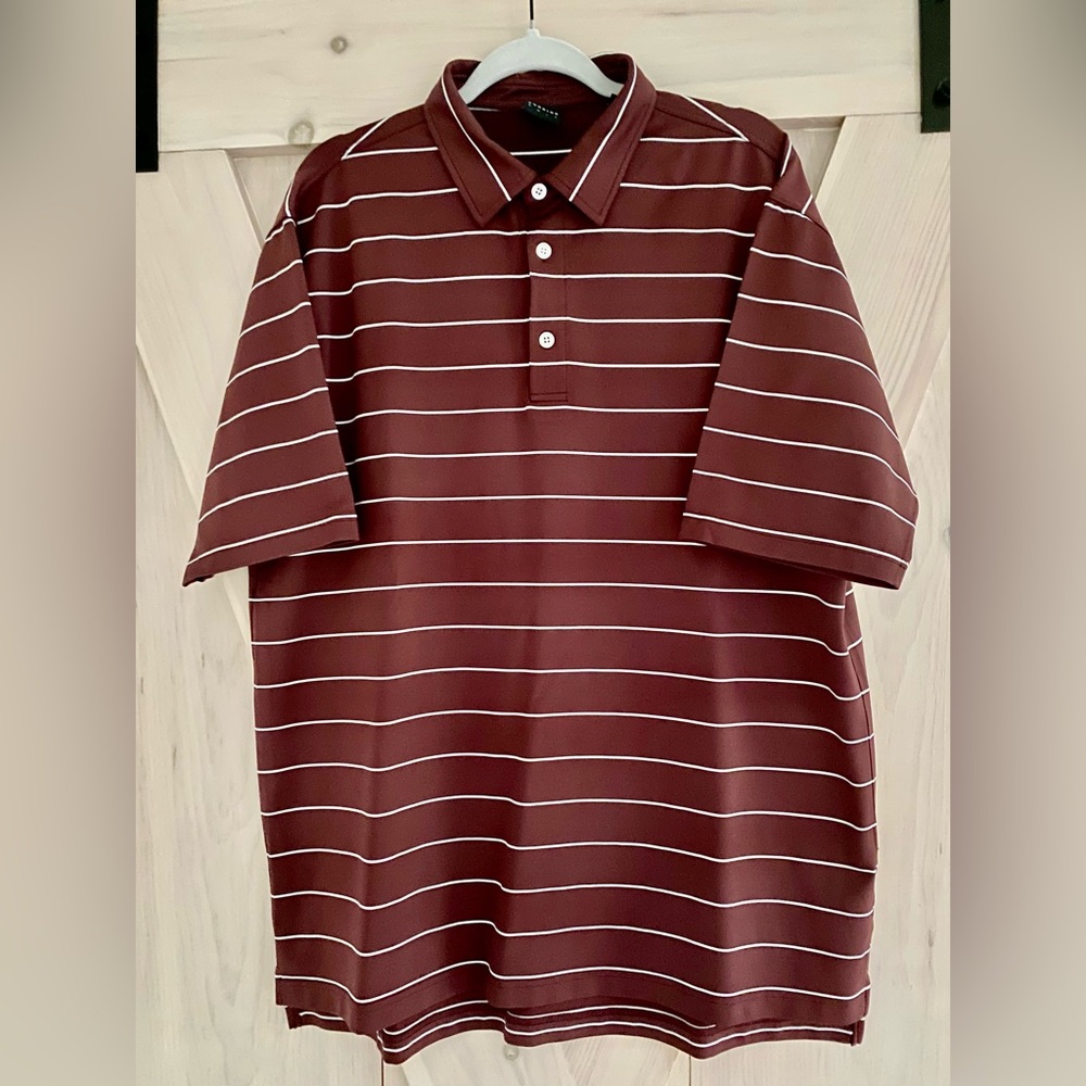 Dunning Golf Men's Burgundy Striped Polo Shirt Size L Golf